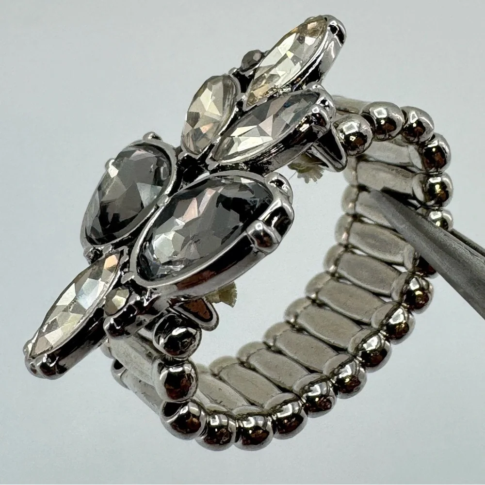 New Adjustable Stretch Ring Smoke Gray Faceted Glass Statement - Picture 6 of 7